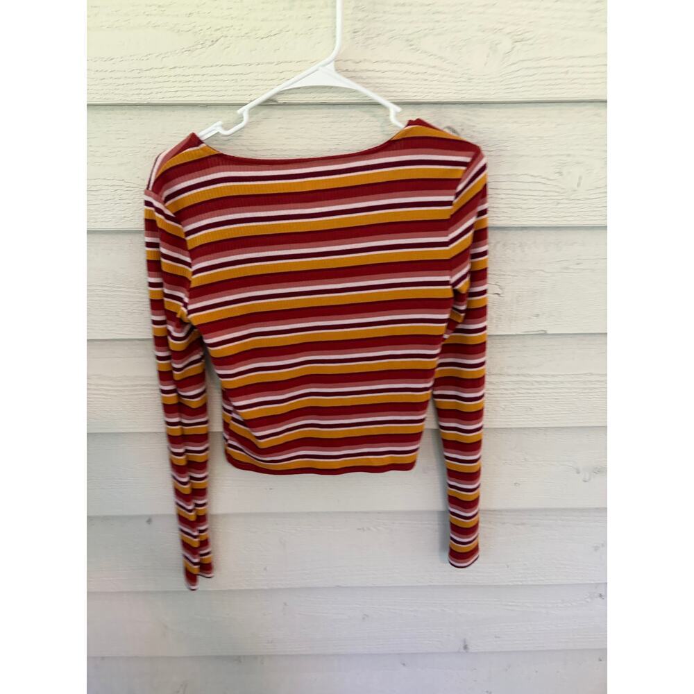 Me To We Essentials Ribbed Striped Long Sleeve Henley Top Size M Y2K Retro Boho - Picture 6 of 6